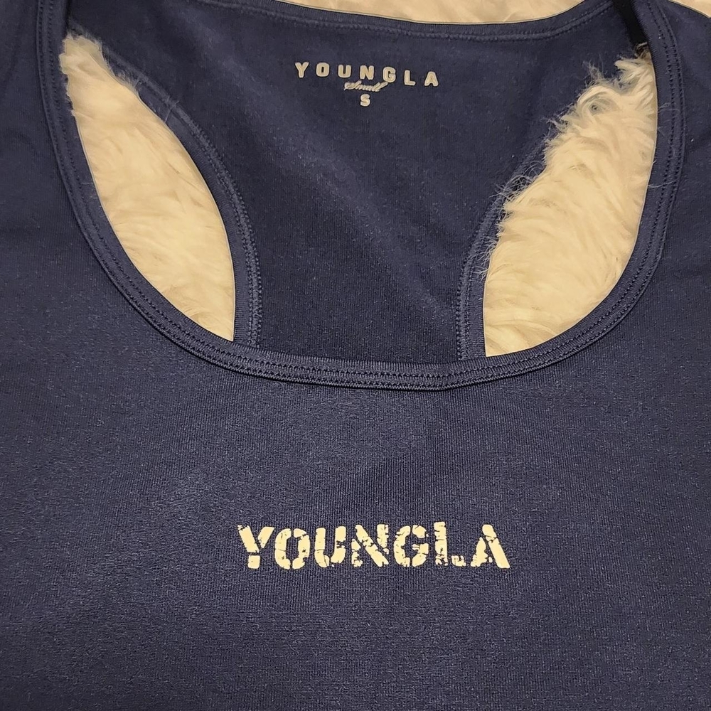 YoungLA Navy Racerback Tank with Logo